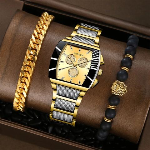 Men Luxury Business Quartz Watch Set Alloy Steel Strap Square Dial Fashion Casual Wristwatch Bracelet Jewelry Gift For Men