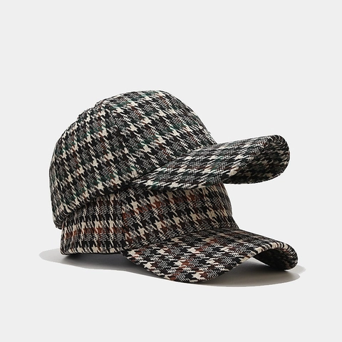 Retro Baseballkappe Mit Hahnentrittmuster Strukturierter Polyester Verstellbarer Gebogener Schirm Outdoor Hut