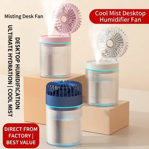 Desktop Mistventilator USB Oplaadbaar Draagbare Luchtbevochtiger Opvouwbaar Stil Instelbaar Voor Kantoor Slaapkamer Thuis