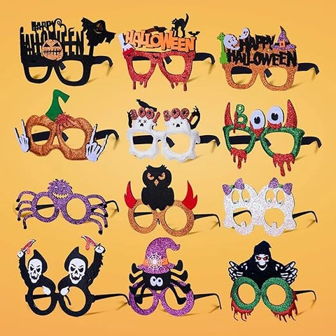 Occhiali Da Festa Di Halloween Plastica Feltro Glitter Divertente Zucca Fantasma Pipistrello Scheletro Novità Cosplay