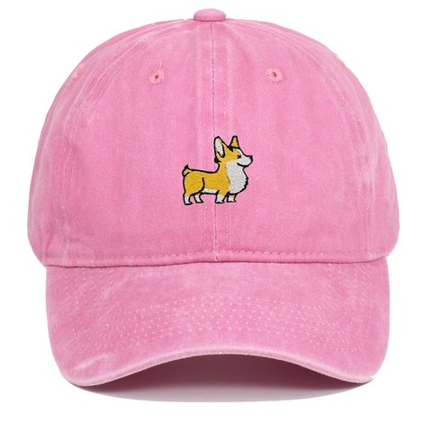 Casquette de Baseball Style Japonais Broderie Chien Corgi pour Hommes Femmes Coton Délavé Décontracté Chapeau de Soleil
