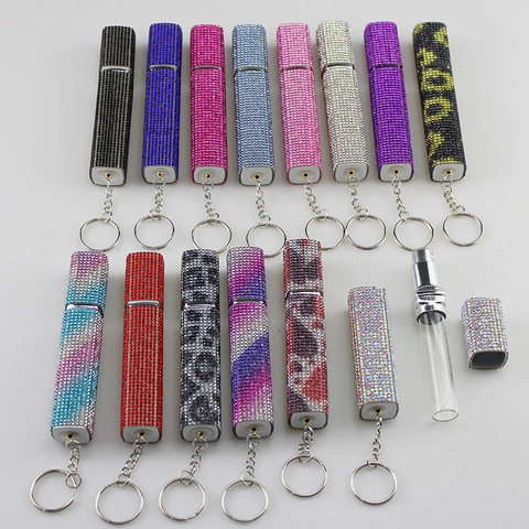 Rhinestone Refillable Perfume Spray Bottle Portable Empty Travel Container With Keychain Sparkling Alloy Ornament Women
