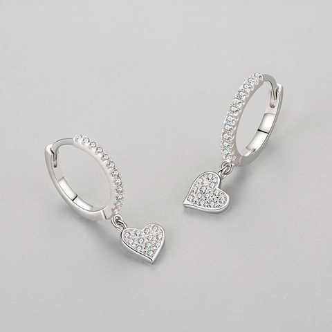 925 Sterling Silver Heart Drop Earrings For Women Elegant Cubic Zirconia Inlaid Korean Style Hoop Earrings Jewelry Gift