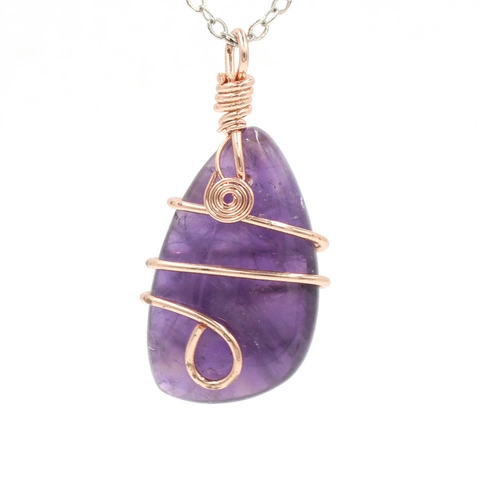 Collar Con Colgante De Cristal Envuelto En Alambre Forma Irregular Estilo Hecho A Mano Alambre De Metal Oro Rosa Mujer