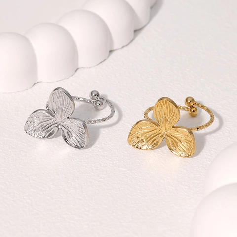 Anello In Acciaio Inossidabile Petalo Di Foglia Regolabile Design Aperto Venatura Texturizzata Minimalista Stile Ins Gioielli