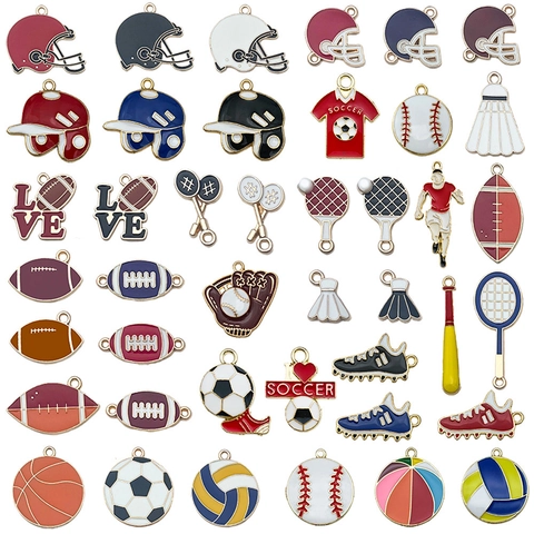 Sport Thema Anhänger Zinklegierung Emaille DIY Schmuckherstellung Zubehör Fußball Basketball Baseball Rugby Bunte Gemischte Stile
