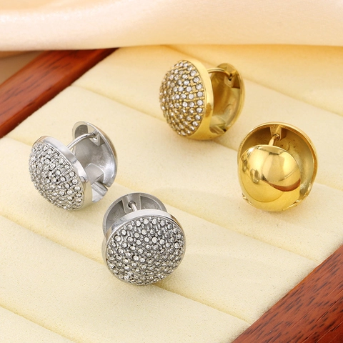 Huggie Ohrringe Edelstahl 18K Vergoldet Pavé Zirkonia Rund Gewölbt Geometrisch Modeschmuck Für Damen