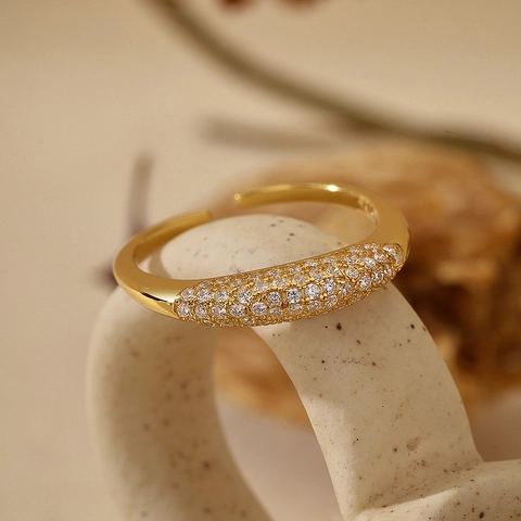 Anello Aperto Regolabile Argento Sterling 925 Micro Pavè Zircone Bianco Gioielli Moda Geometrici Semplici Per Donne
