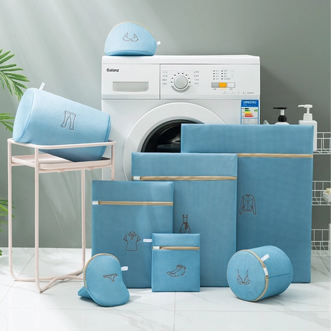 Thickened Sandwich Mesh Laundry Bag Embroidered Classification Zippered Protective Wash Bag Morandi Colors For Machine