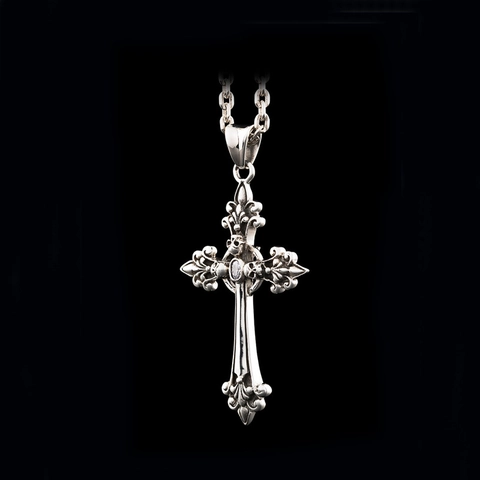 Collana Con Ciondolo A Croce Gotica Rame Placcato Argento Teschio Retro Pietra Preziosa Chiara Gioielli Punk