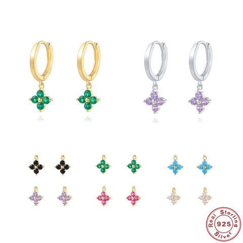 925 Sterling Zilver Klavertje Vier Bloem Hanger Oorbellen Voor Vrouwen Zirconia Ingelegde Goud Zilver Oorbellen Dagelijks Kantoor Sieraden