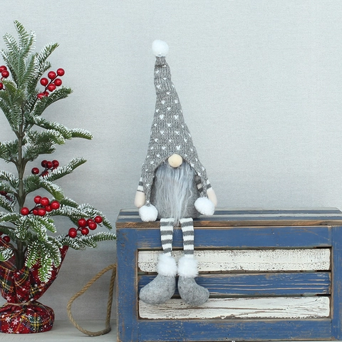 Weihnachten Gnom Plüsch Gestrickt Gesichtslos Tomte Lange Gestreifte Beine Sitzend Urlaub Schreibtisch Ornament Zuhause Deko