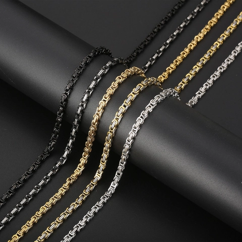 Byzantine Chain Necklace Stainless Steel Link Streetwear Hip Hop Punk Jewelry For Men Women