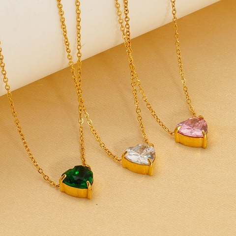 Herzanhänger Halskette 18K Vergoldet Edelstahl Zirkonia Nicht Verblassend Eleganter Schmuck Für Frauen