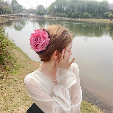 Molletta Per Capelli Grande Fiore Di Rosa Elegante Fiore In Tessuto Pinza A Squalo In Plastica Accessori Capelli Donna