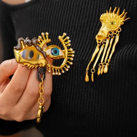 Spilla A Forma Di Occhio Surrealista Vintage Lega Resina Strass Malocchio Nappa Gioielli Di Moda Artistica Per Donne