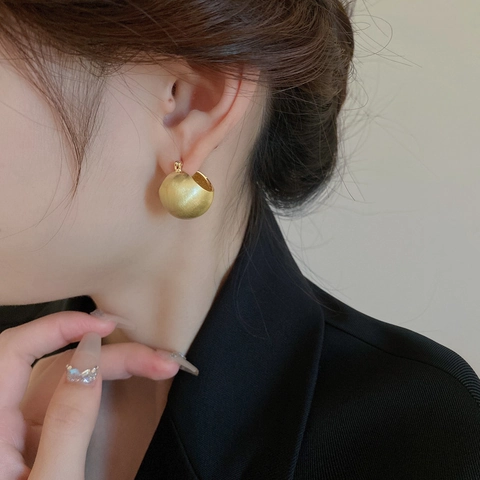 Orecchini A Cerchio A Sfera In Metallo Spazzolato Opaco Rame Stile Geometrico Minimalista Con Perno In Argento Sterling 925
