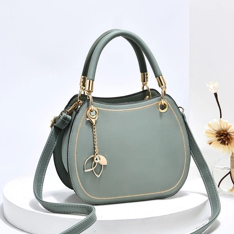 Bolso De Mano Para Mujer Cuero PU Media Luna Bolso De Hombro Con Colgante De Hoja Dorada Asa Elegante Diario
