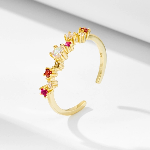 Anello Aperto in Argento Sterling 925 Con Strass Colorati per Donna Anello a Fascia Geometrico Regolabile Gioielli di Moda