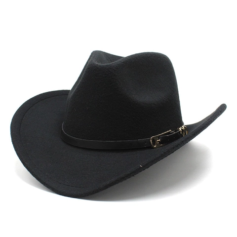 Western Cowboy Hut Wollfilz Breite Krempe Jazz Fedora Mit Metallschnallengürtel Für Damen Herren Outdoor Reise