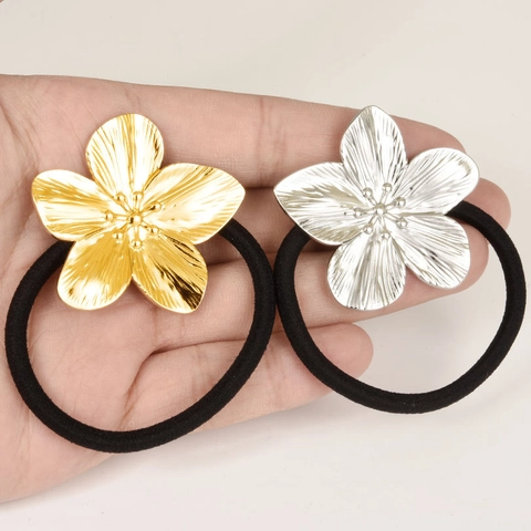 Elastico Per Capelli Con Fiori Supporto Coda Di Cavallo Acciaio Inossidabile 304 Fiore Di Metallo Accessori Eleganti
