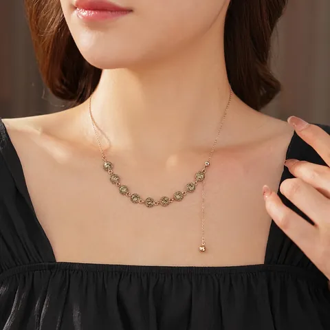 Franse Stijl Ronde Strass Ketting Verstelbare Koperen Sleutelbeen Ketting Vintage Elegante Sieraden Voor Vrouwen