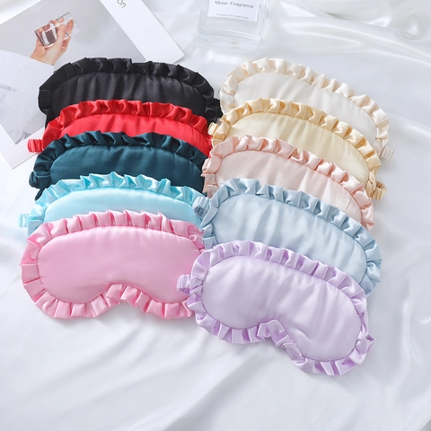 Ruffle Satin Eye Mask Faux Satin Sleep Shade Cover Soft Breathable Elastic Strap Travel Home Night Comfort