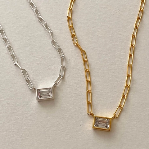 Collana In Argento Sterling 925 Per Donna Con Pendente Rettangolare In Zircone Taglio Smeraldo Catena A Graffetta Gioielli Minimalisti