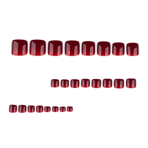 Elegant Glossy Wine Red Press On Toenails Solid Color Simple Pedicure Nail Art Accessories For Women