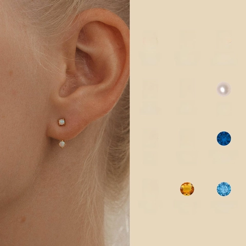 Boucles Doreilles Puces Pierre De Naissance Géométriques Rondes Rétro Cuivre Plaqué Or 18K Cadeau Fête Des Mères