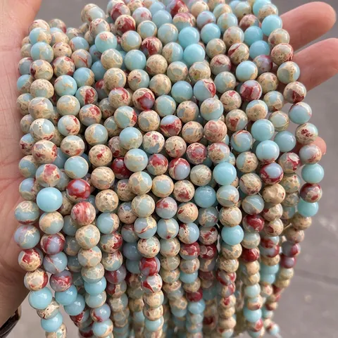 Imperial Jasper Round Beads Sea Sediment Semi Precious Stone Marble Pattern For DIY Jewelry Making Accessories