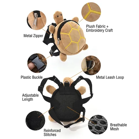 Turtle Shape Plush Pet Backpack Harness Adjustable Nylon Strap Outdoor Travel Snack Bag For Small Dogs And Cats