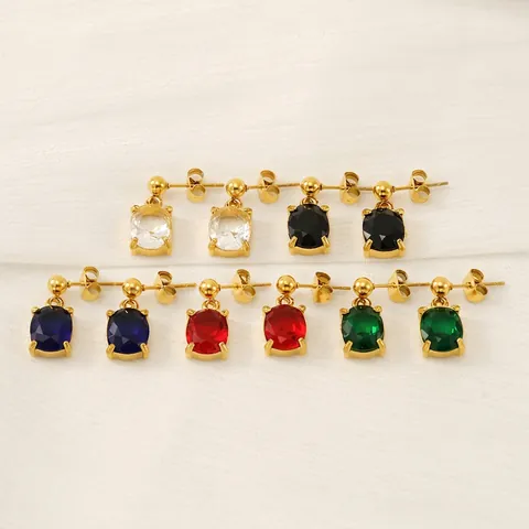 Ovale Zirkonia Ohrstecker 18K Vergoldeter Edelstahl Vintage Luxus Minimalistisch Damen Mode Accessoire