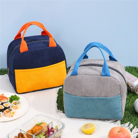 Borsa Pranzo Isolata Velluto A Coste Impermeabile Portatile Termica Bento Borsa Per Ufficio Scuola Picnic Poliestere