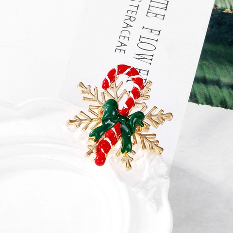 Weihnachten Schneeflocke Zuckerstange Brosche Mit Grüner Schleife Emaille Strass Brosche Pin Xmas Feiertag Schmuck Geschenke Für Damen Herren