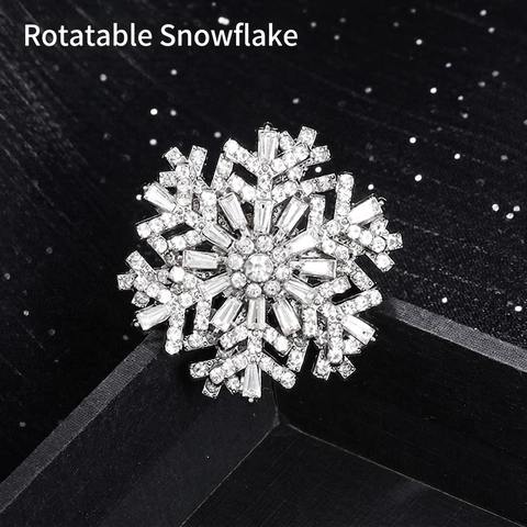 Élégant Broche Flocon de Neige Rotatif pour Femmes Alliage de Zinc Strass Épingle de Poitrine Accessoires de Costume Manteau