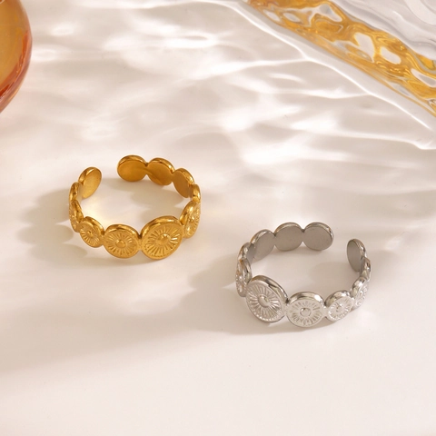 Vintage Ring Met Zonnebloempatroon Roestvrij Staal Verstelbaar Open Geometrische Minimalistische Sieraden Voor Dames