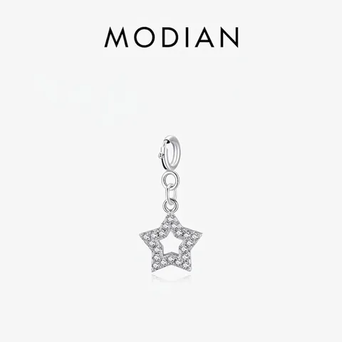 Stern Anhänger 925 Sterling Silber Hohlstern Charm Mit Weißem Zirkonia Pave Für Halsketten Armbänder Schmuck DIY Damen
