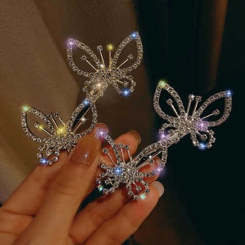 Pince À Cheveux Papillon Strass Étincelants Épingle À Cheveux En Alliage Élégante Pince À Bec De Canard Accessoires De Coiffure Pour Femmes