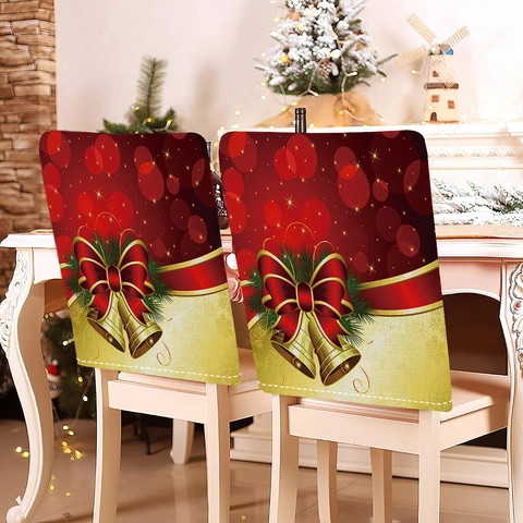Housses De Dossier De Chaise De Noël Tissu En Lin Décoration De Salle À Manger Festive Motif Renne Père Noël Flocon De Neige Ornement De Vacances