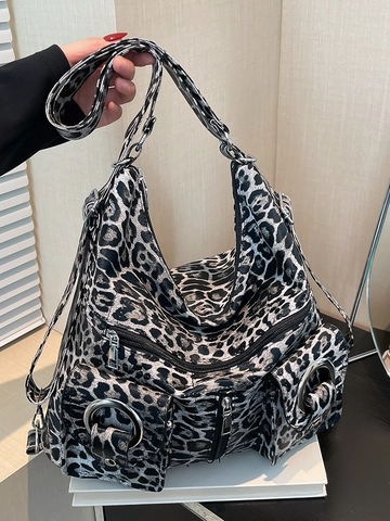 Borsa A Spalla Con Stampa Leopardata In Pelle PU Grande Hobo Tote Tasche Multiple Tracolla Regolabile Streetwear Di Tendenza Donne