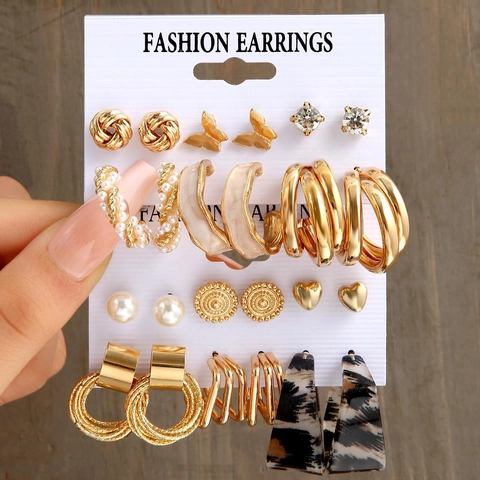 Women Alloy Earrings Faux Artificial Pearl Resin Butterfly Heart Leopard Print Geometric Bohemian Studs Hoops Dangle Fashion Jewelry