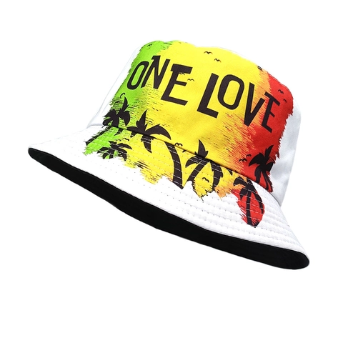Vissershoed Polyester One Love Letter Palmboom Print Zonbescherming Outdoor Jamaicaanse Reggae Stijl Retro Unisex