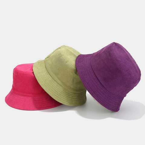 Bucket Hat Corduroy Solid Color Reversible Cotton Polyester Sun Protection Retro Casual Outdoor Sunshade For Men Women