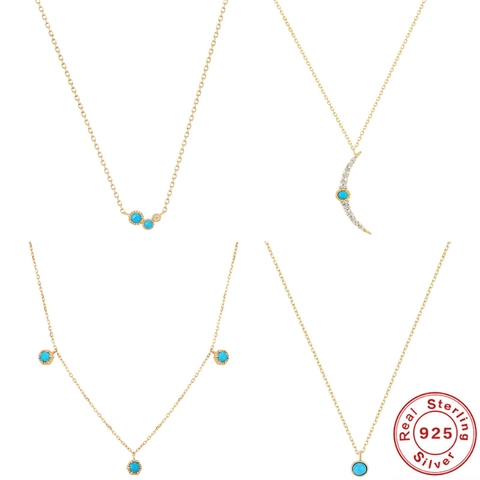 925 Sterling Silver Necklace With Turquoise Moon Butterfly Pendant Gold Plated Jewelry For Women Fashion Minimalist