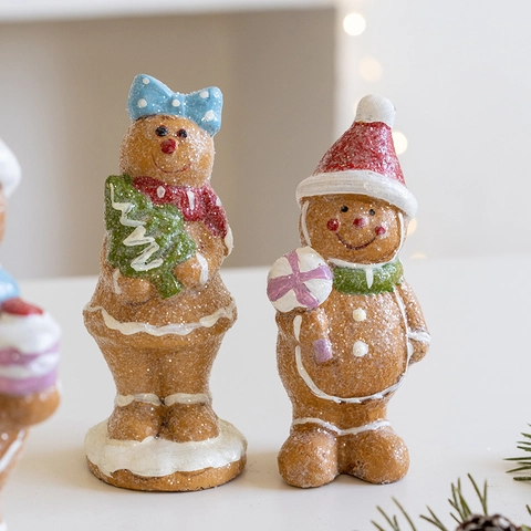 Weihnachten Lebkuchenmann Harz Figuren Glitzer Gefrostet Desktop Ornamente Für Feiertage Haus Dekor Süße Familiencharaktere