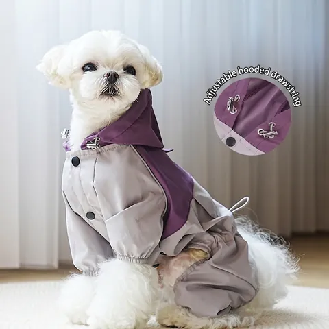 Impermeabile Cane Cappuccio Riflettente Copertura Integrale Giacca A Vento Per Animali Traspirante Regolabile Poncho