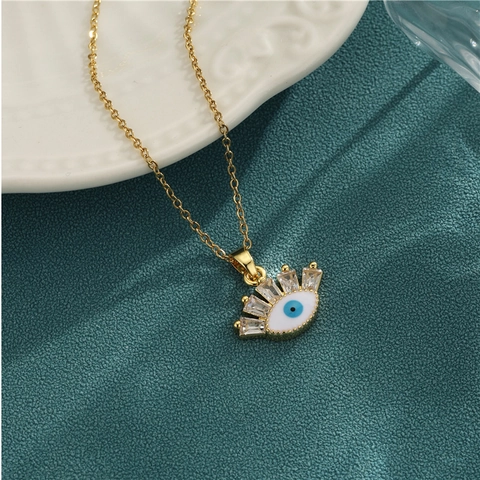 Evil Eye Anhänger Halskette Edelstahl Emaille Zirkonia Wimpern Charm Boho Schmuck Geschenke Für Damen