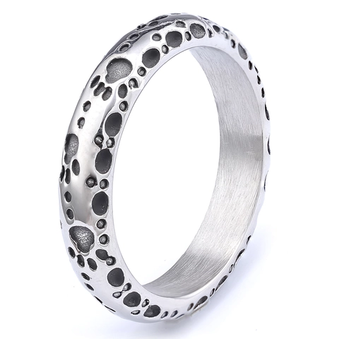 Stainless Steel Ring For Men Retro Moon Crater Bubble Texture Punk Style Band Jewelry