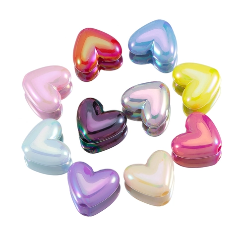 Acrylic Heart Beads Iridescent Colorful Mabe Artificial Pearl Style DIY Jewelry Making Craft Accessories Phone Chain Supplies